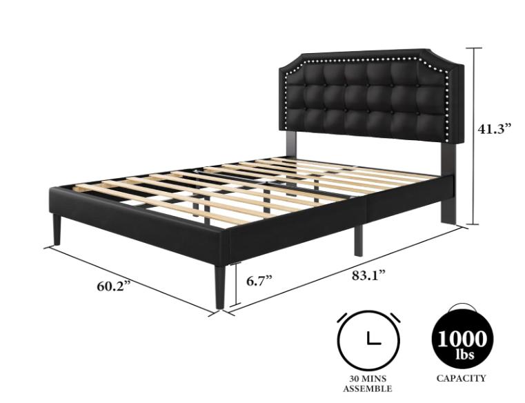 Eltham Bedframe Black PU Double