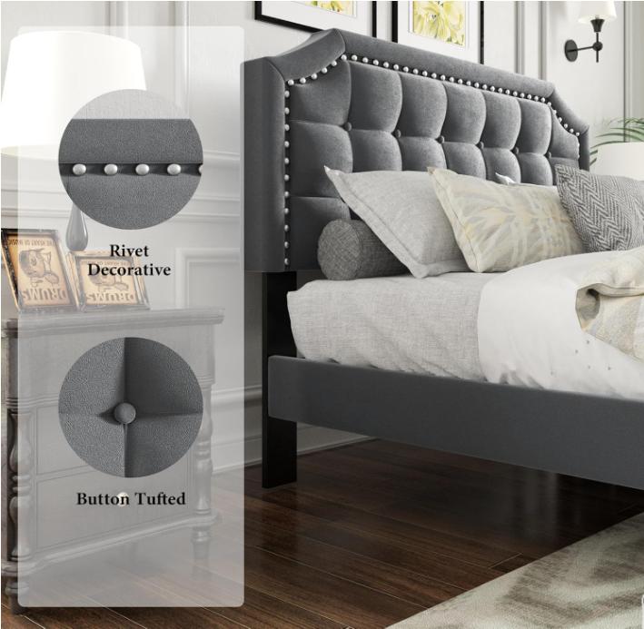 Eltham Bedframe Grey Velvet Queen