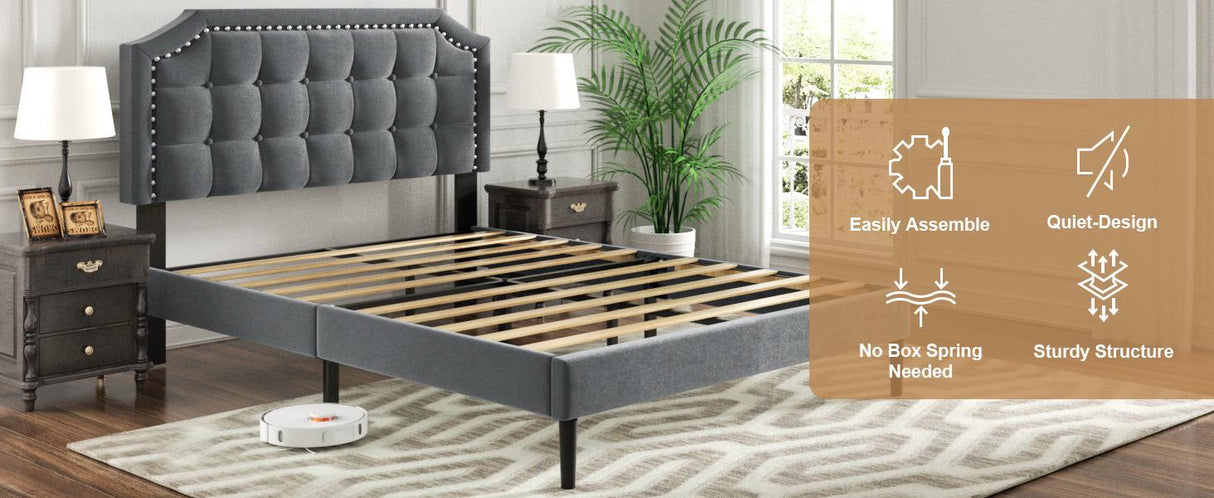 Eltham Bedframe Grey Velvet Queen