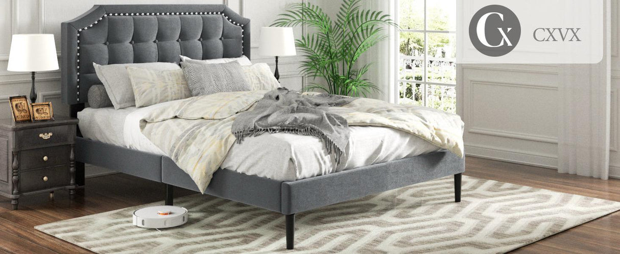 Eltham Bedframe Grey Velvet Queen