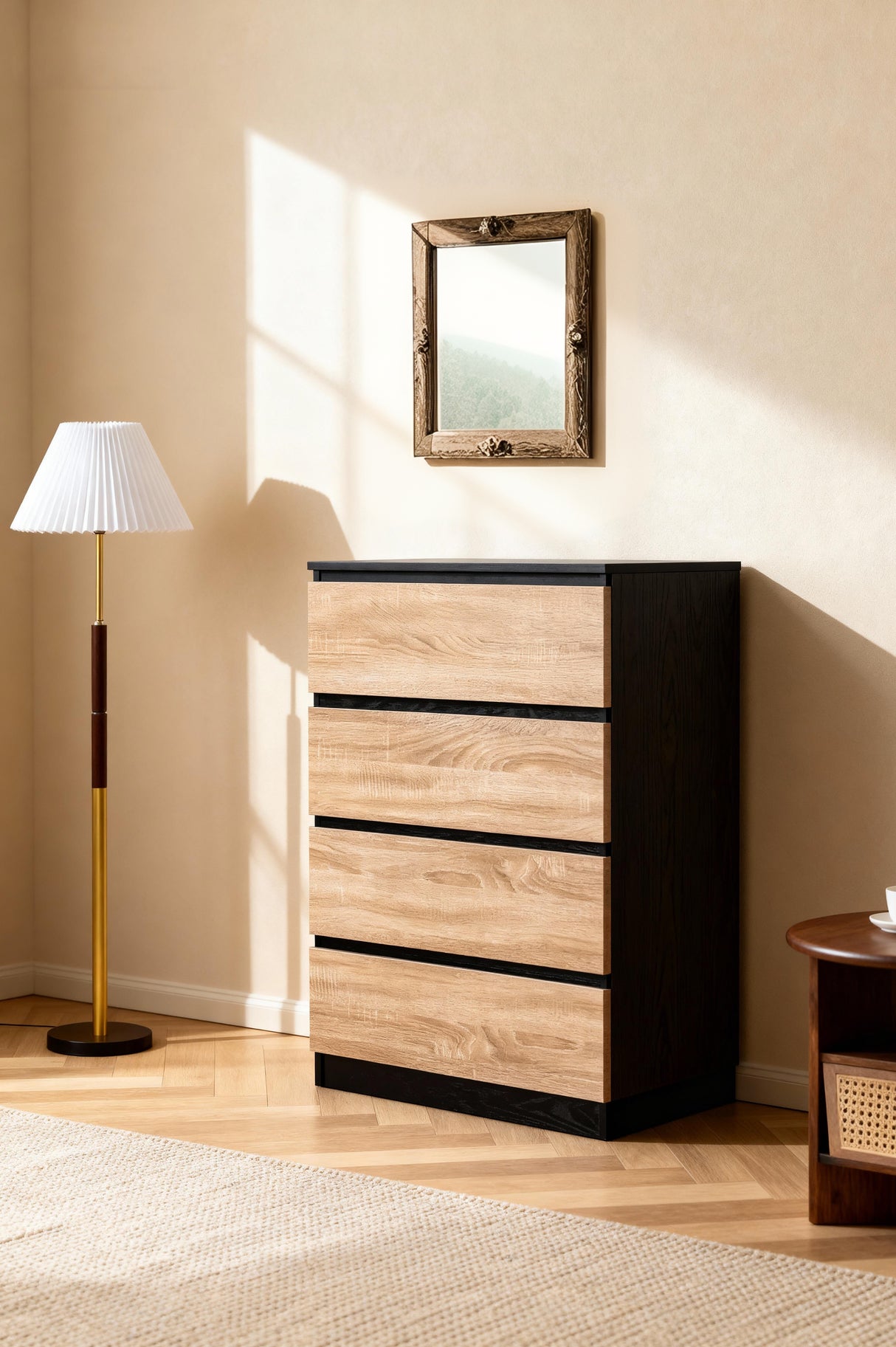 Woodsy Chest of 4 Drawers Black + Oak