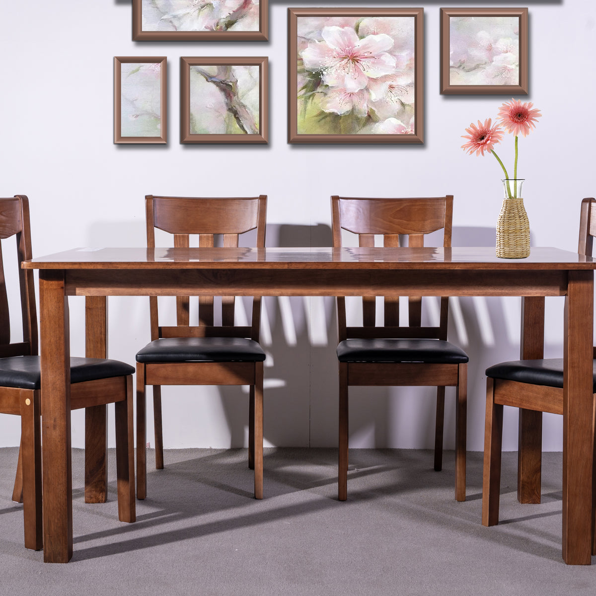 Kaido Dining Table + 4 Chairs Set Walnut – sue-e furniture