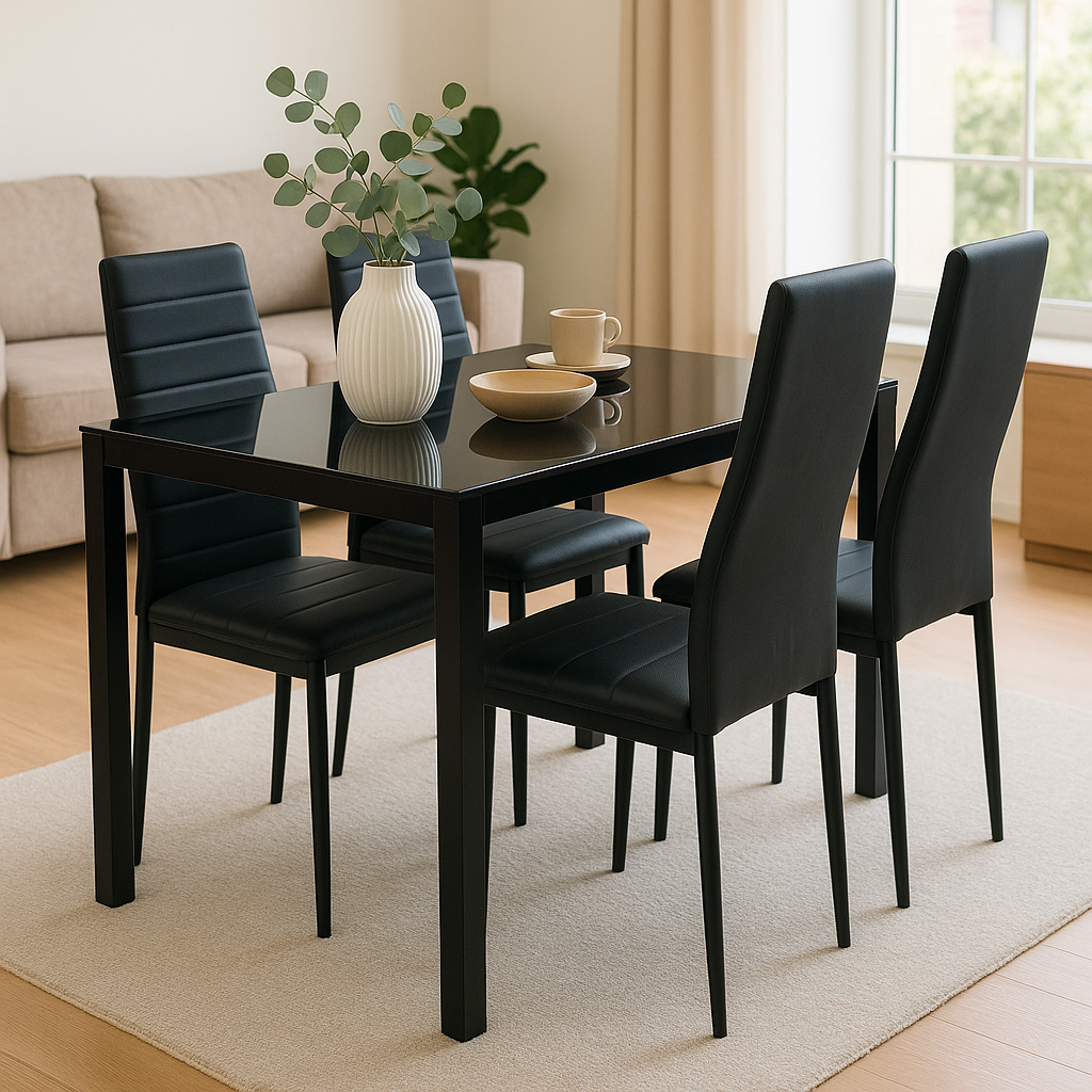 Classic 1.2m Temper Glass Dining Table + Buxton Chairs*4 Set