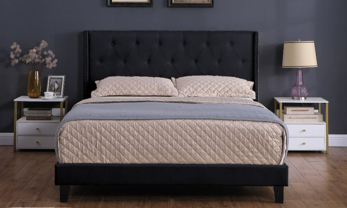 Cullwick Bed Frame Black Velvet Queen