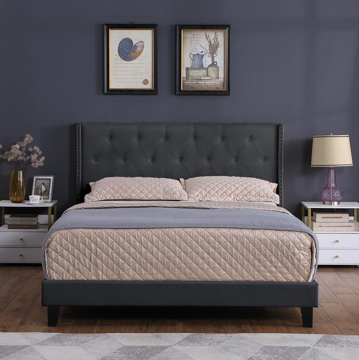 Cullwick Bed Frame Dark Grey + Percy Pocket Spring with Euro Topper Double Size Set