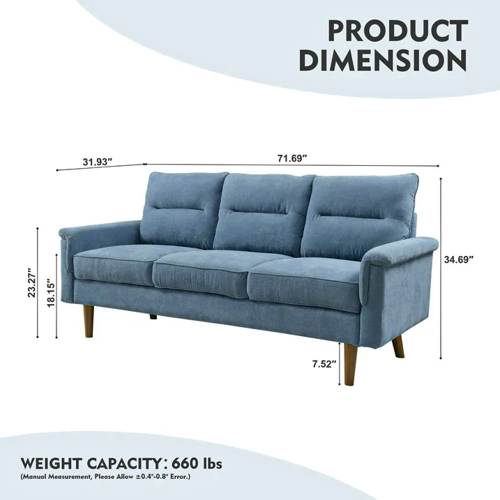 Solar 3 Seater Blue Sofa