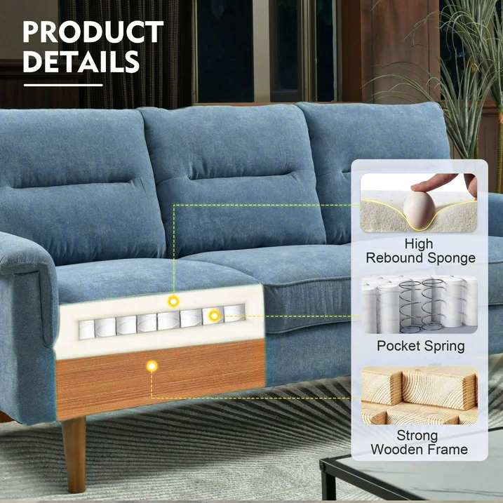 Solar 3 Seater Blue Sofa