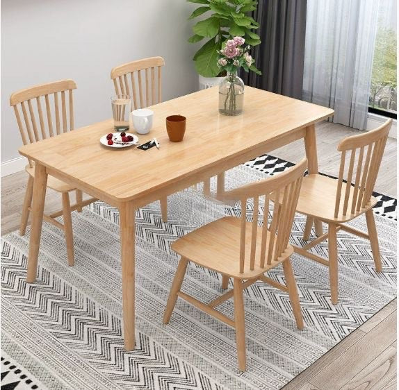 Jinbi Table + Astor Chair*4 Rubber Wood Dining Set Light Oak