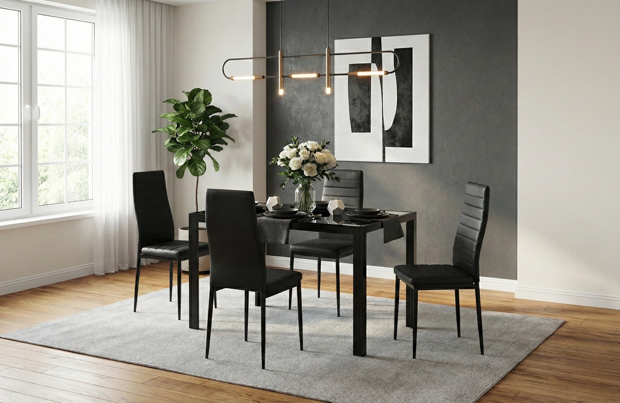 Classic 1.2m Temper Glass Dining Table + Buxton Chairs*4 Set