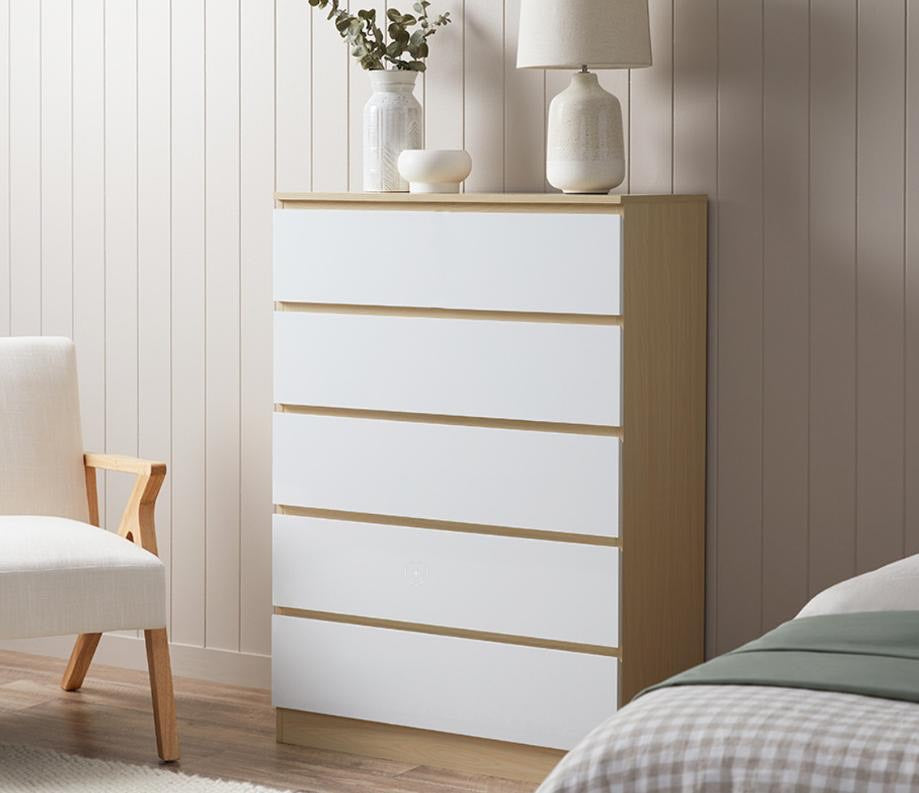 Monaco Set of 5 drawers white + oak