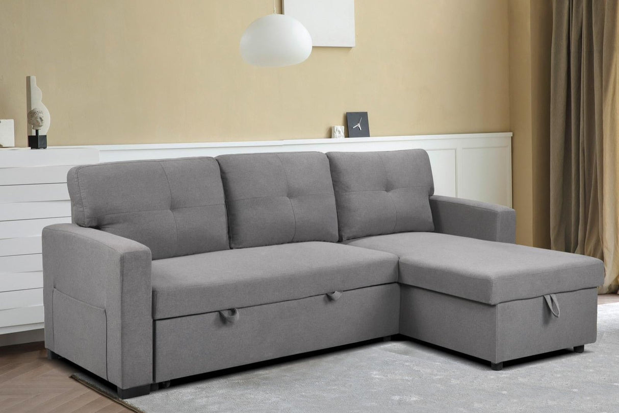 Hogan Button Sofa Bed Woven Fabric Light Grey