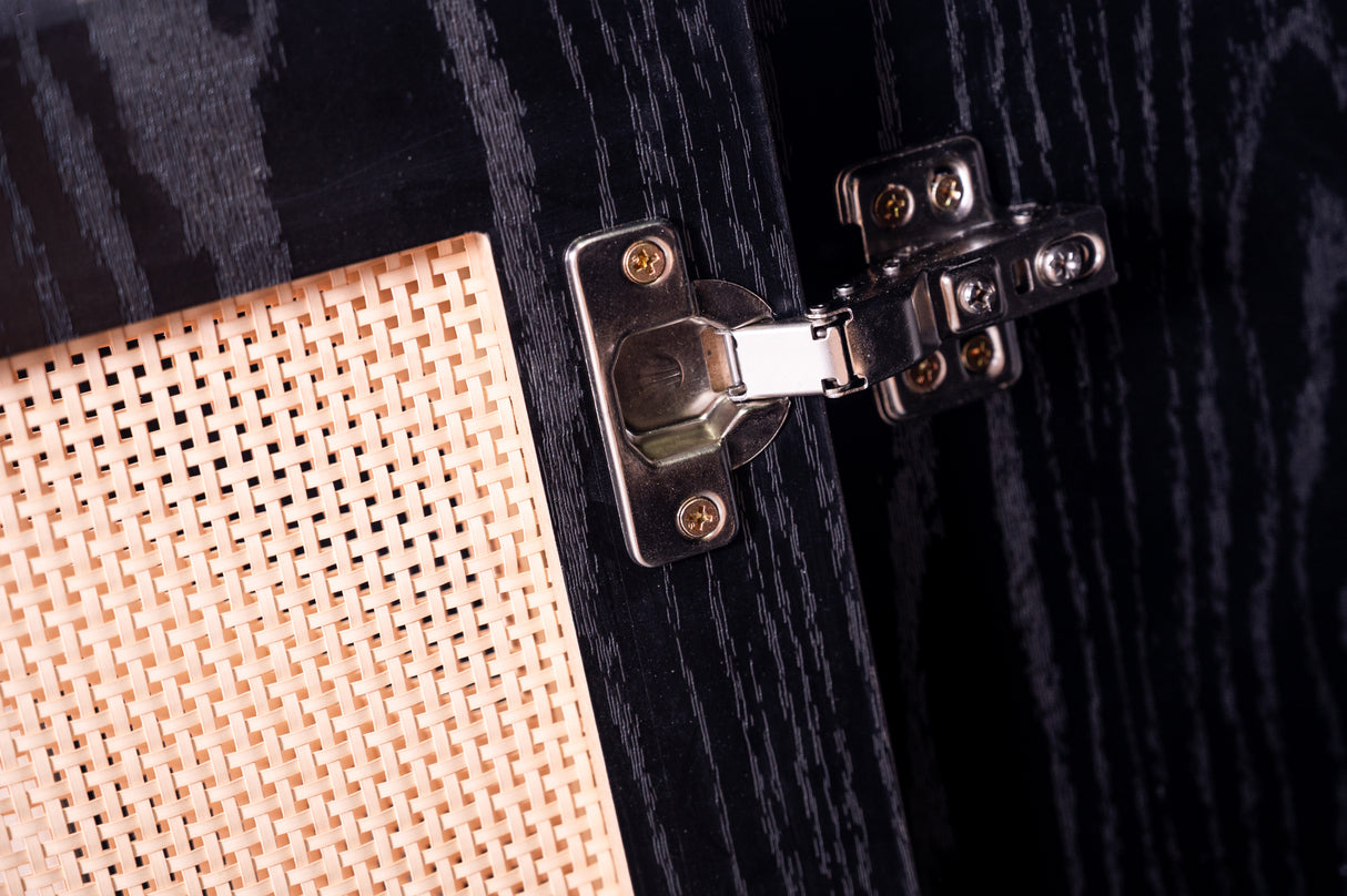 Oslo 4-Door Sideboard Cabinet Black with Oak Doors