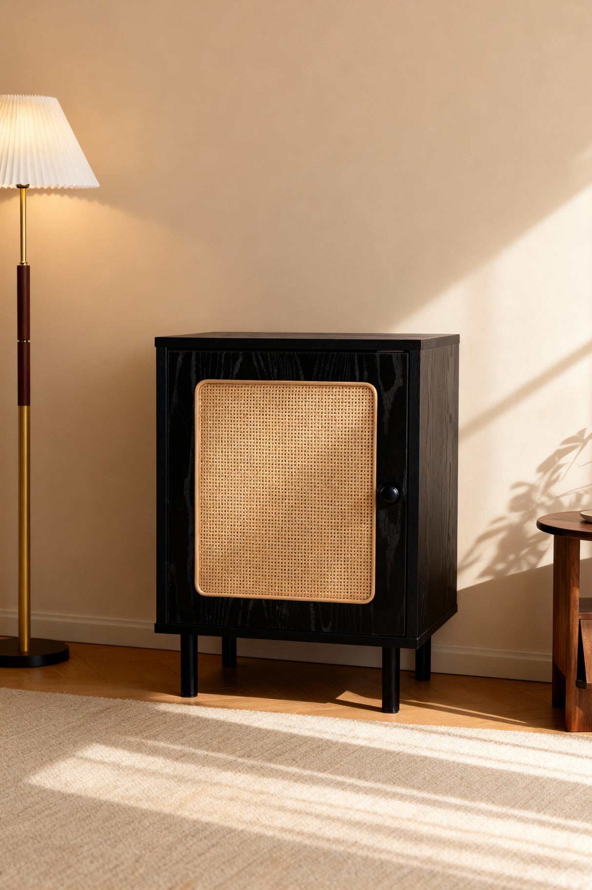 Oslo Bedside Black with Oak Door