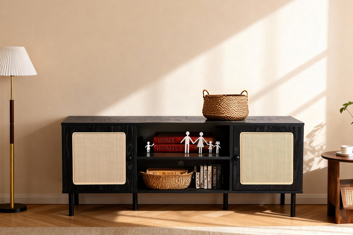 Oslo Entertainment Unit Black with Oak Doors