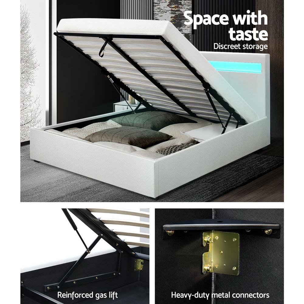 Torby Bed Frame with storage and LED Light White Double suee furniture
