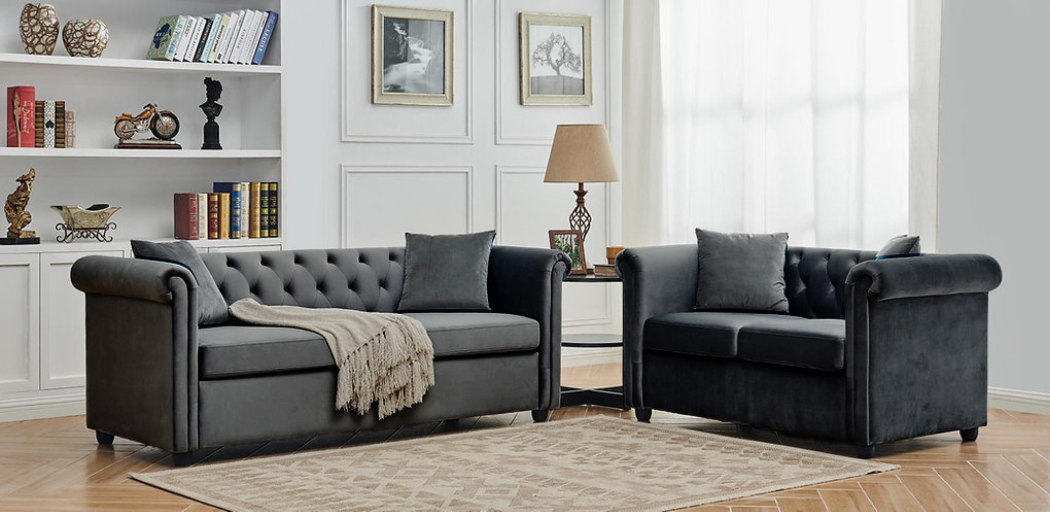 Brookfield Velvet 2 Seater Sofa Dark Grey