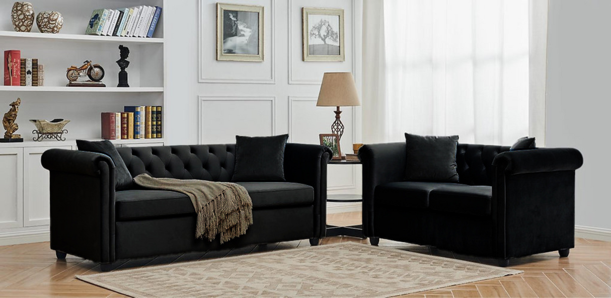 Brookfield Velvet 2 Seater Sofa Black