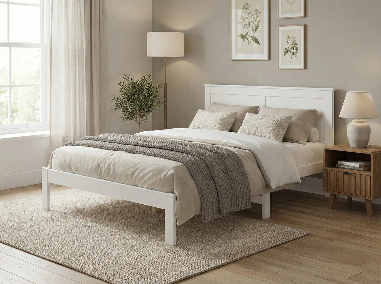 'Metro' Solid Pine Bed Frame White Queen