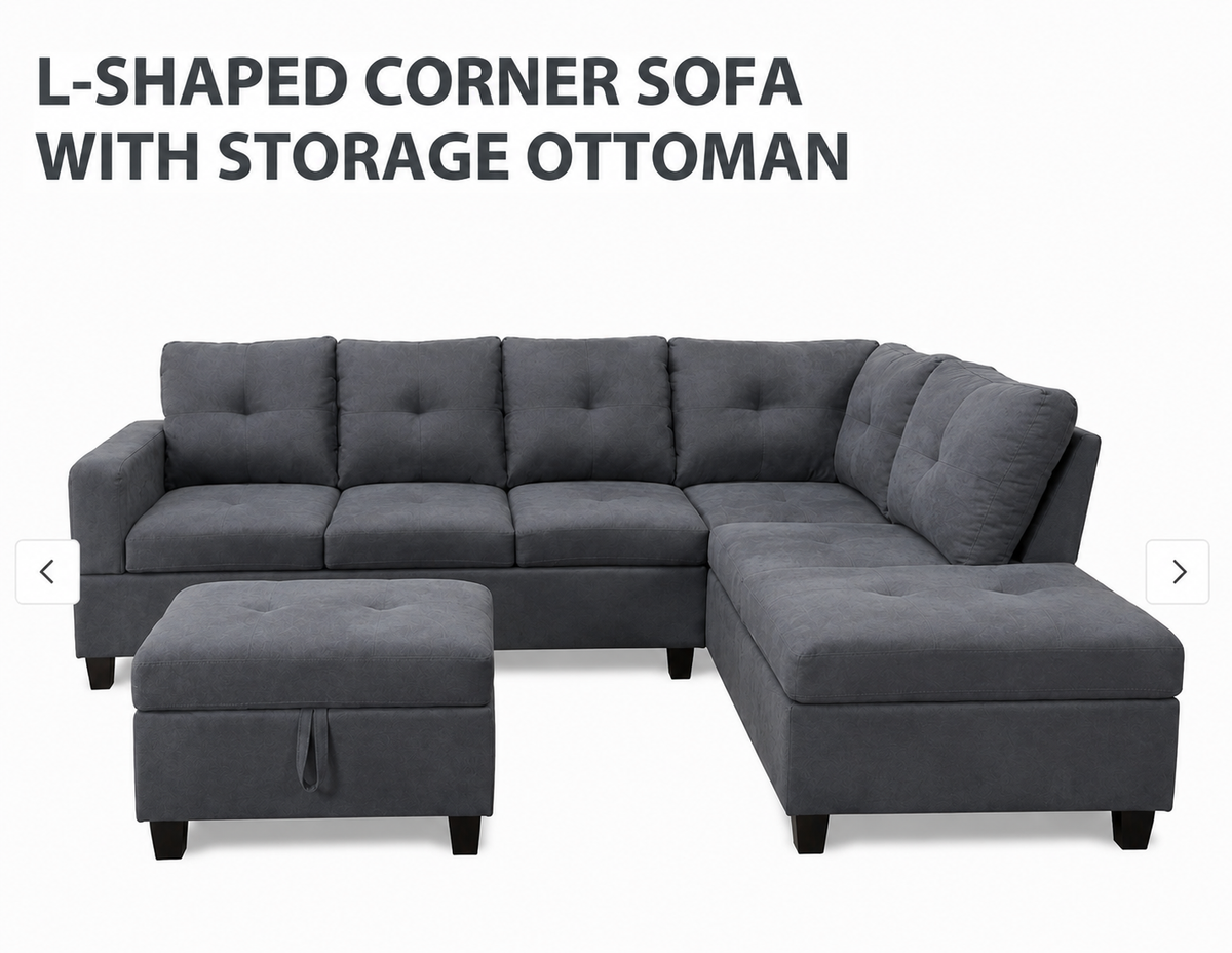 The Mercer Modular Corner Sofa with Storage Ottoman - Grey - Right