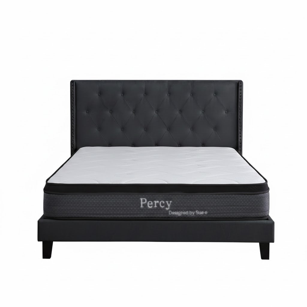 Cullwick Bed Frame Dark Grey + Percy Pocket Spring with Euro Topper Double Size Set