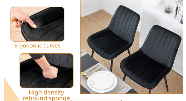 Midnight Velvet Black Dining Chair with Black Legs set of 4