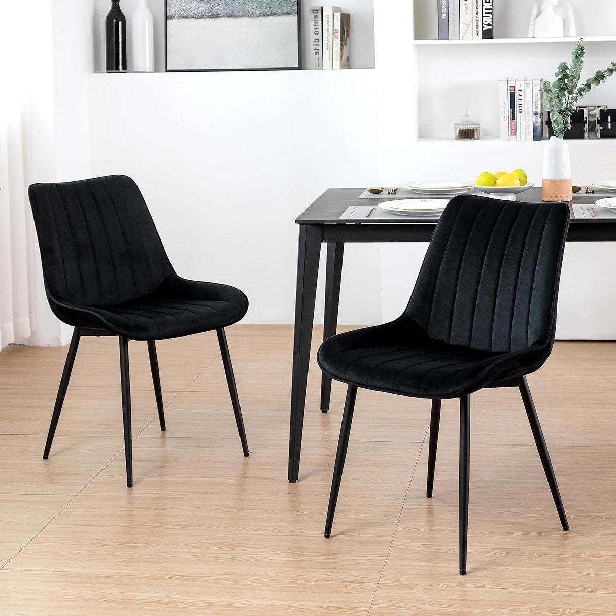 Midnight Velvet Black Dining Chair with Black Legs set of 4