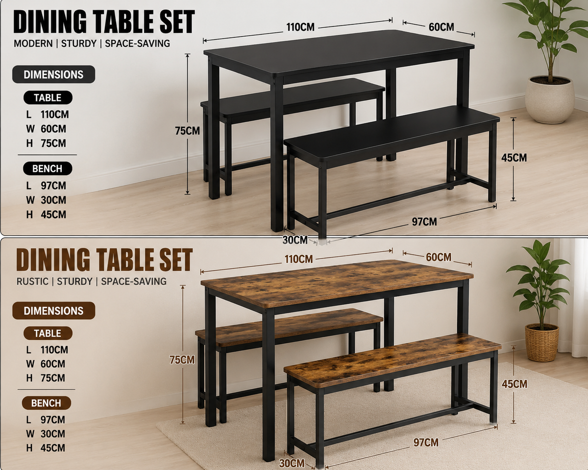 Naomi Home Paola Industrial Dining Set (Black Frame, Rustic Brown Top)