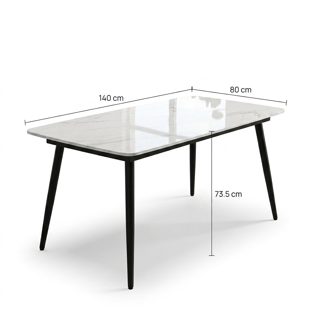 Astrid Gloss Marble-Look Dining Table - Whie / Black