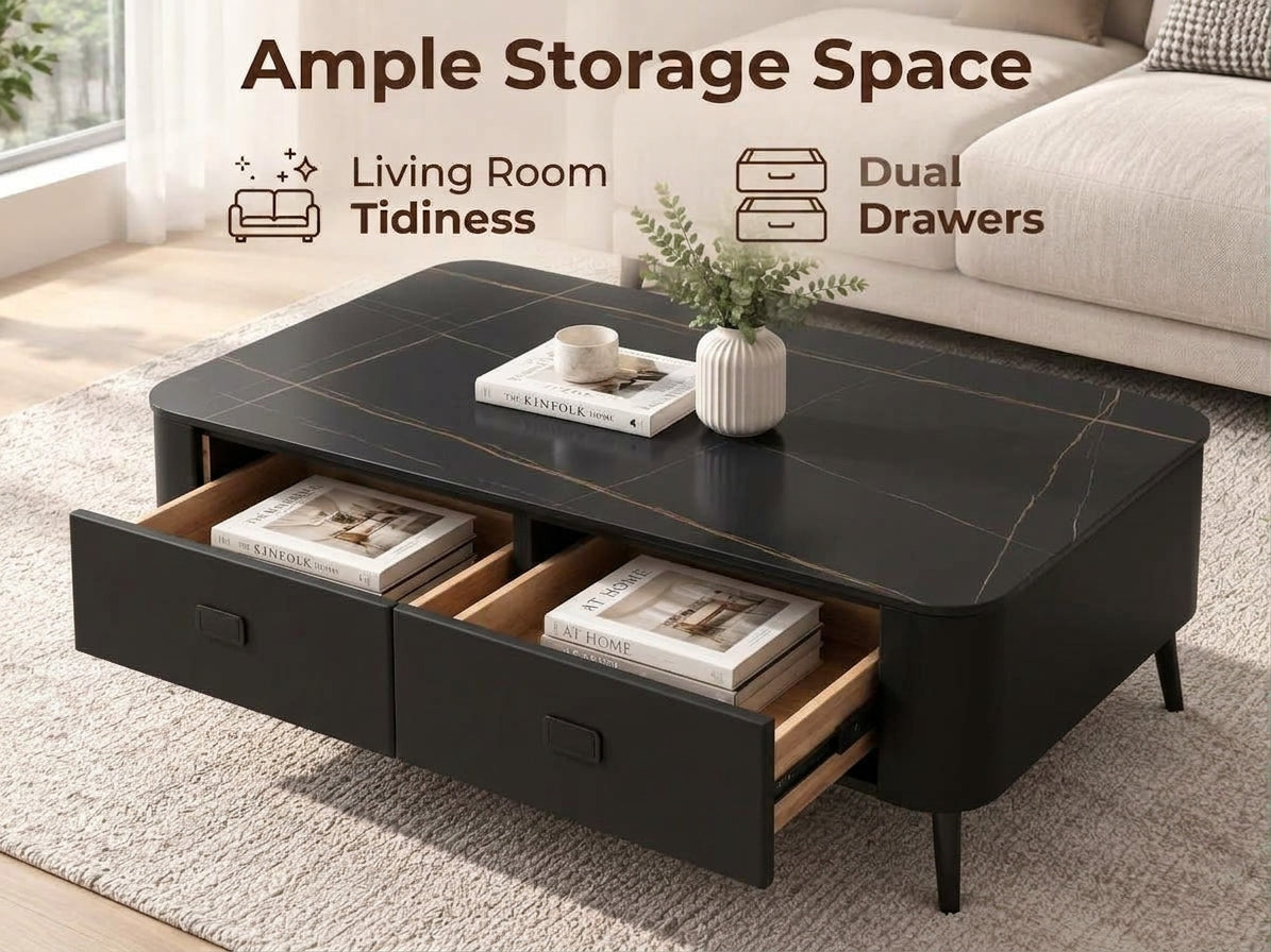 Modern Sintered Stone Coffee Table with Storage - Black
