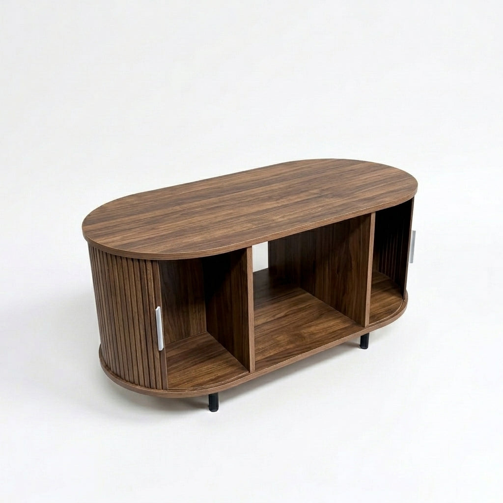 Kanso Fluted Oval Coffee Table - Walnut