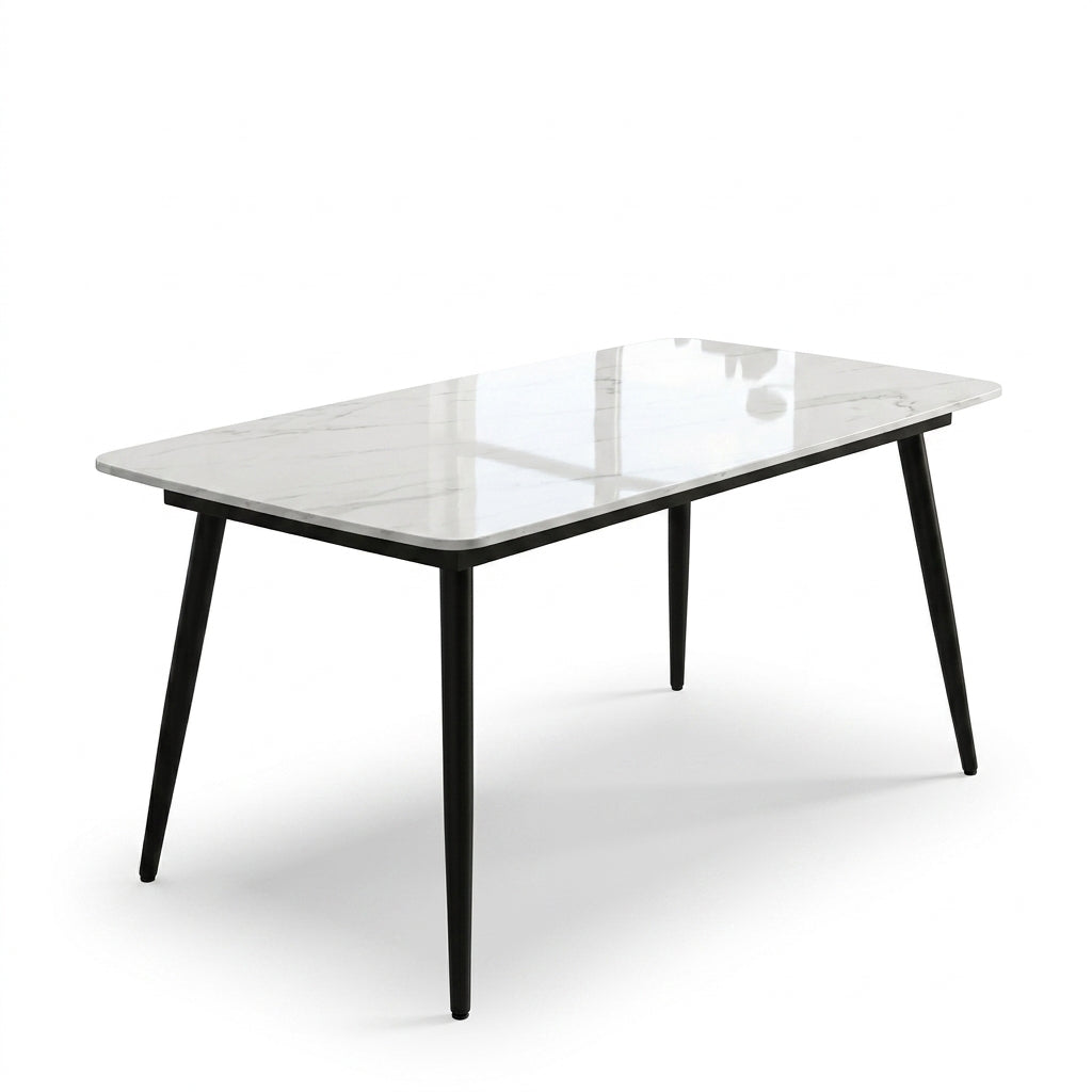 Astrid Gloss Marble-Look Dining Table - Whie / Black