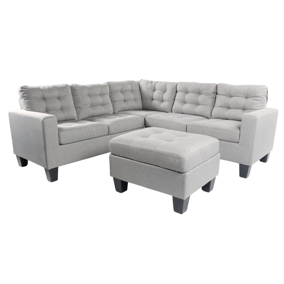 Woodley Sectional Reversible Sofa Light grey (Laf Loveseat+Raf Loveseat & Ottoman)