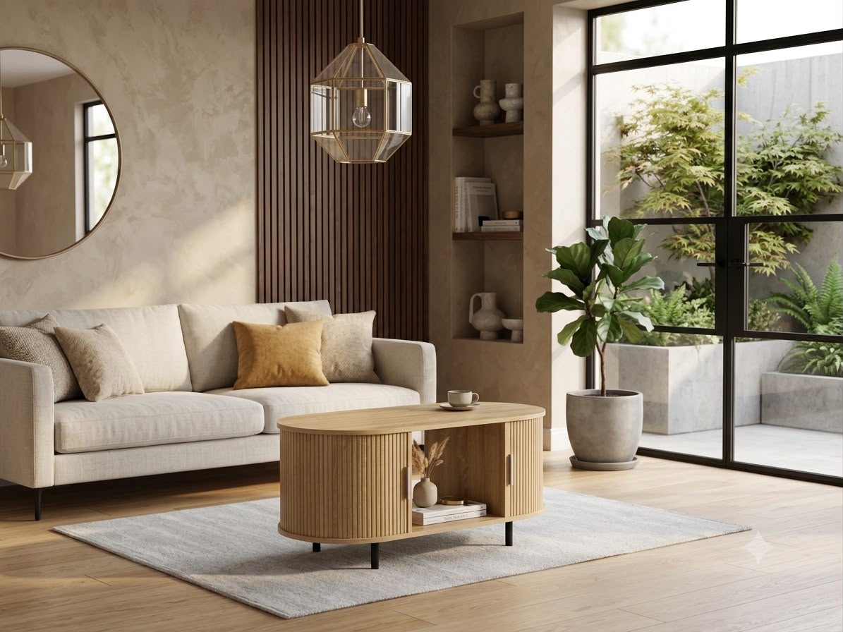 Kanso Fluted Oval Coffee Table - Oak