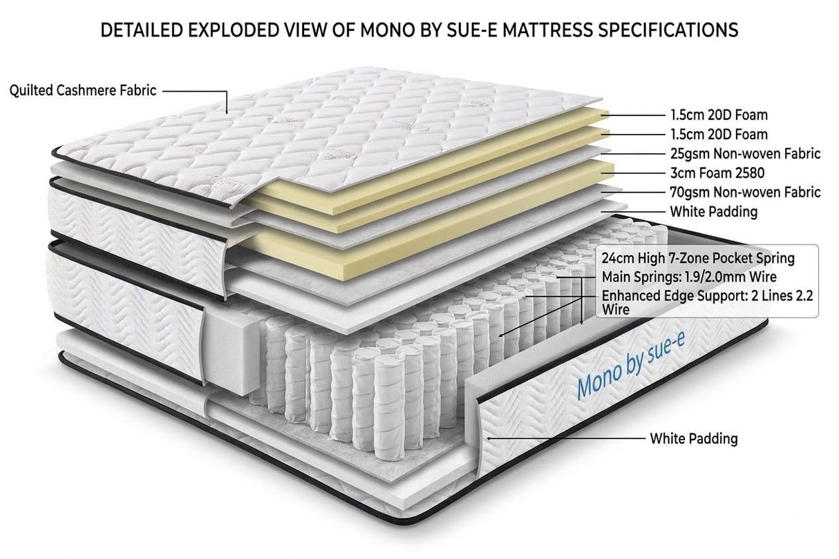 Mono Mattress with Cashmere Fabric Queen