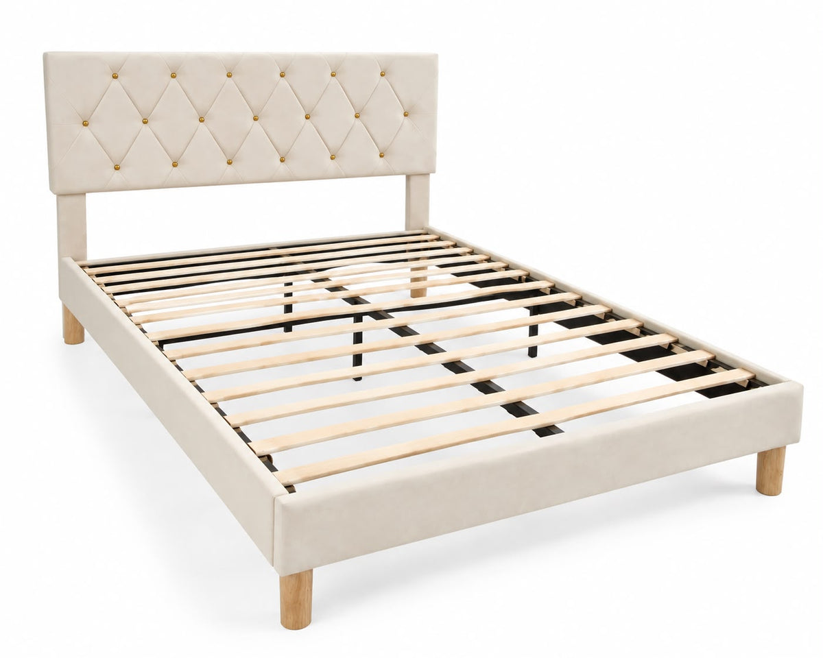Malfroy Bed Frame Beige Velvet Full (Double)