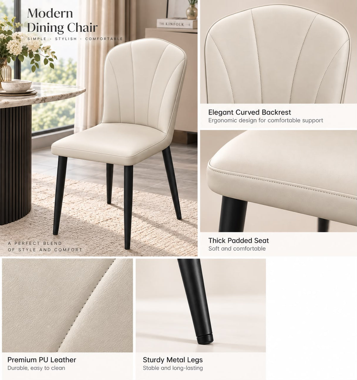 Serene Contour PU Leather Chair - Beige