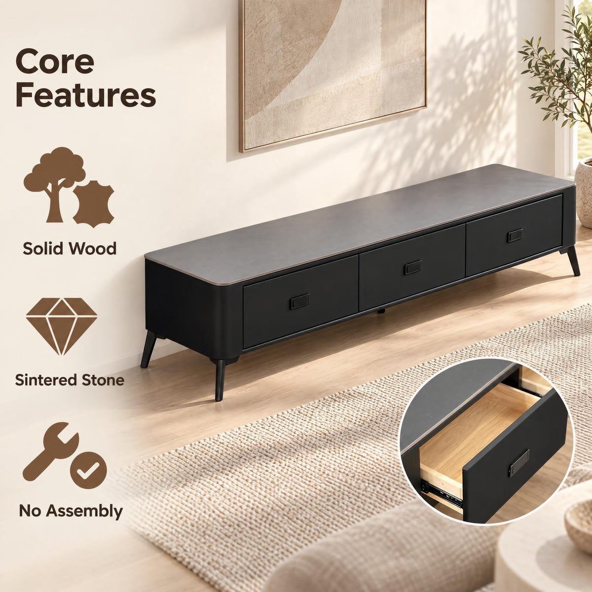 Luxe Sintered Stone TV Entertainment Unit - Black