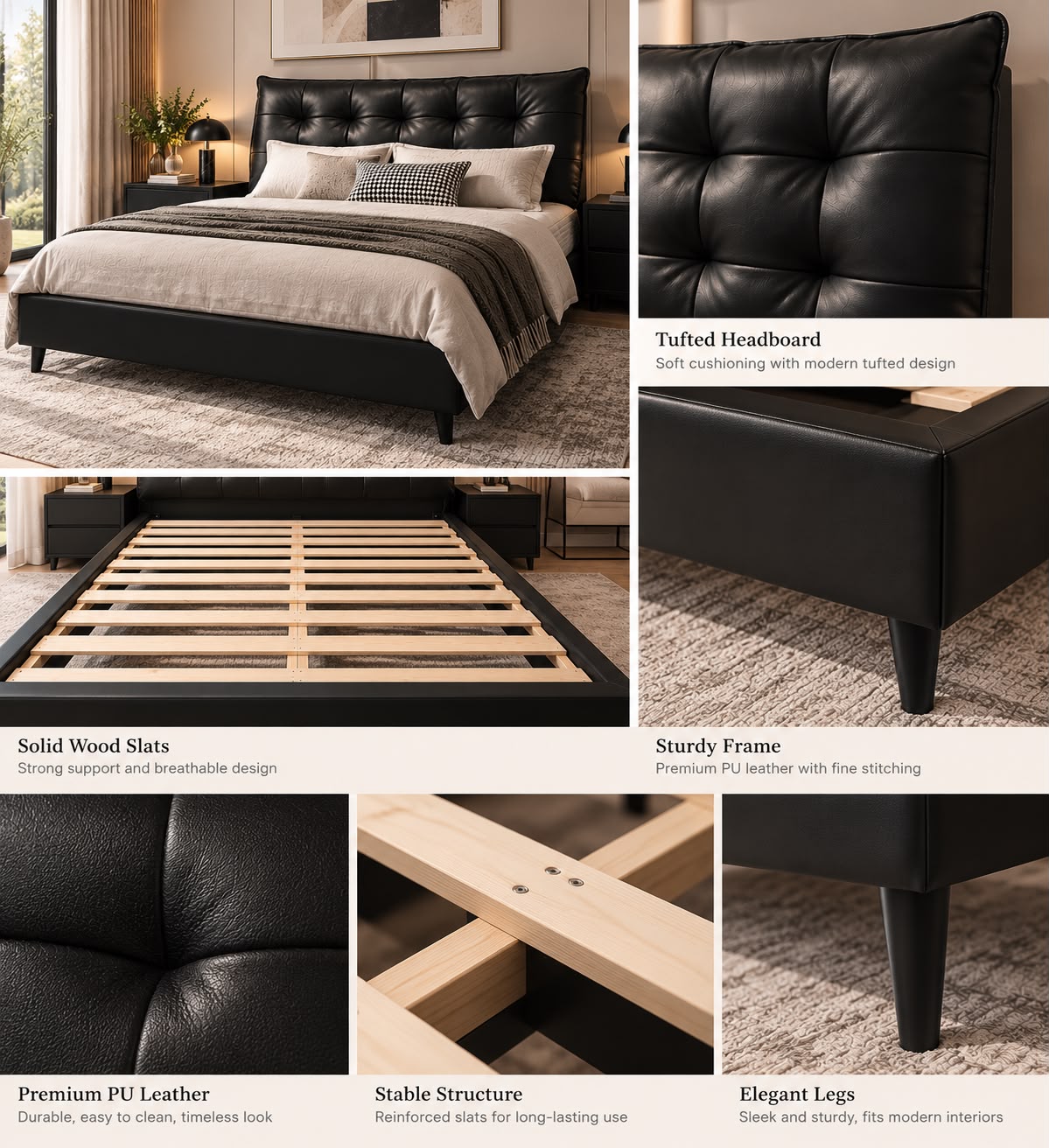 Mason Tufted Bed Frame - King Black