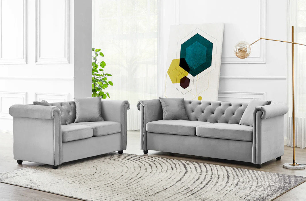 Brookfield Velvet 3 Seater Sofa Light Grey