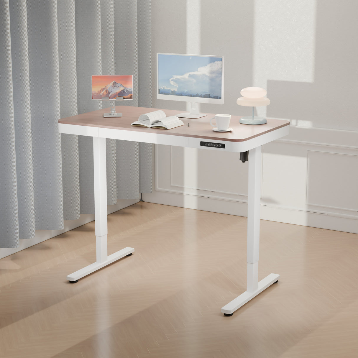 ErgoLift Single Motor Sit Stand Desk with Drawer Maple 1.2m