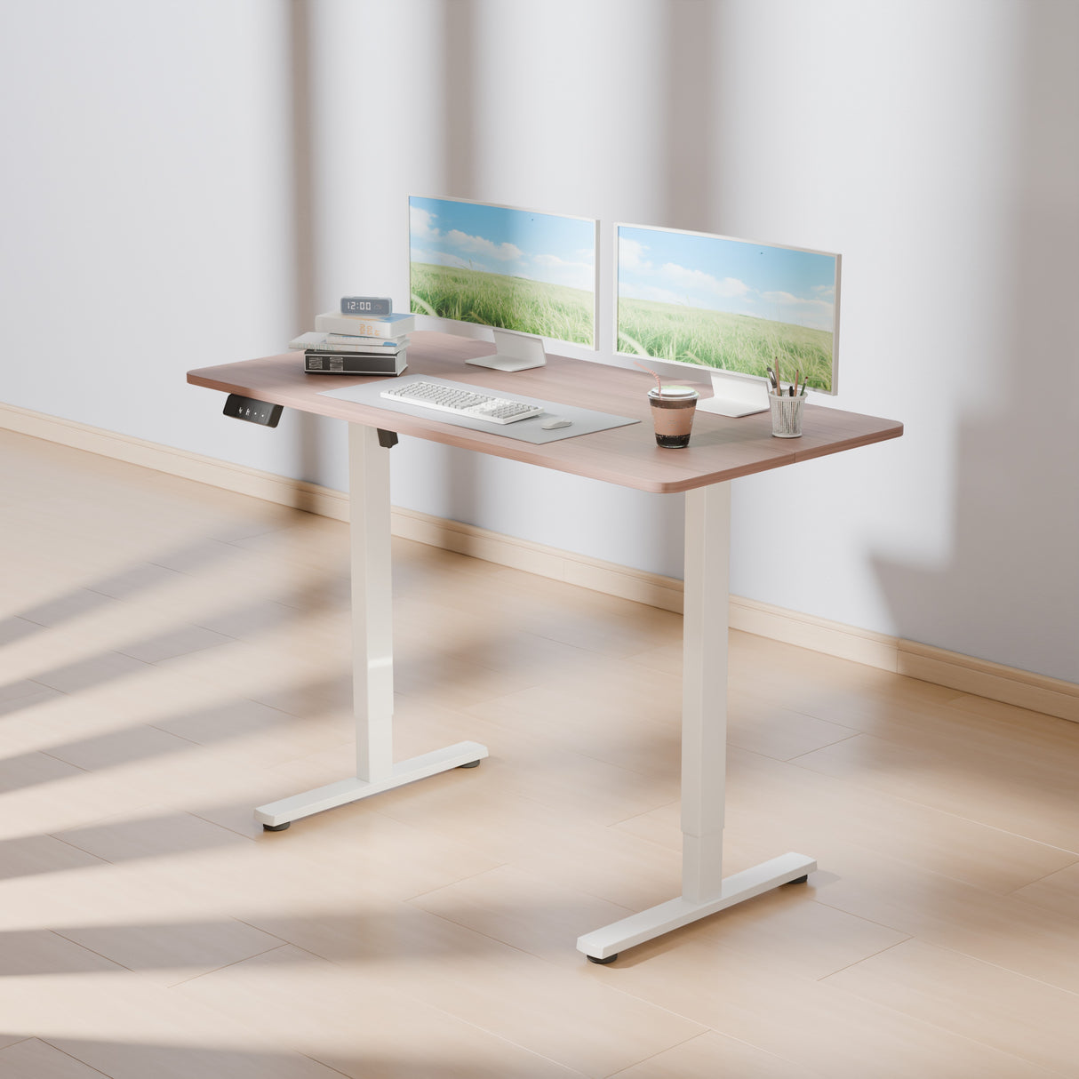 Electra Ergo Single Motor Sit Stand Desk Walnut with White Legs 1.2m