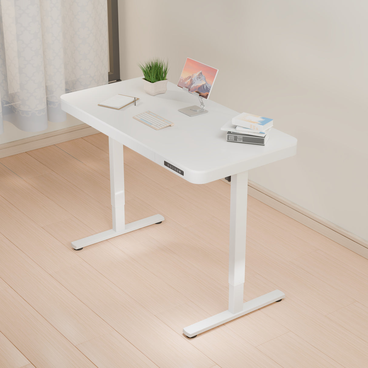 ErgoLift Single Motor Sit Stand Desk with Drawer White 1.2m