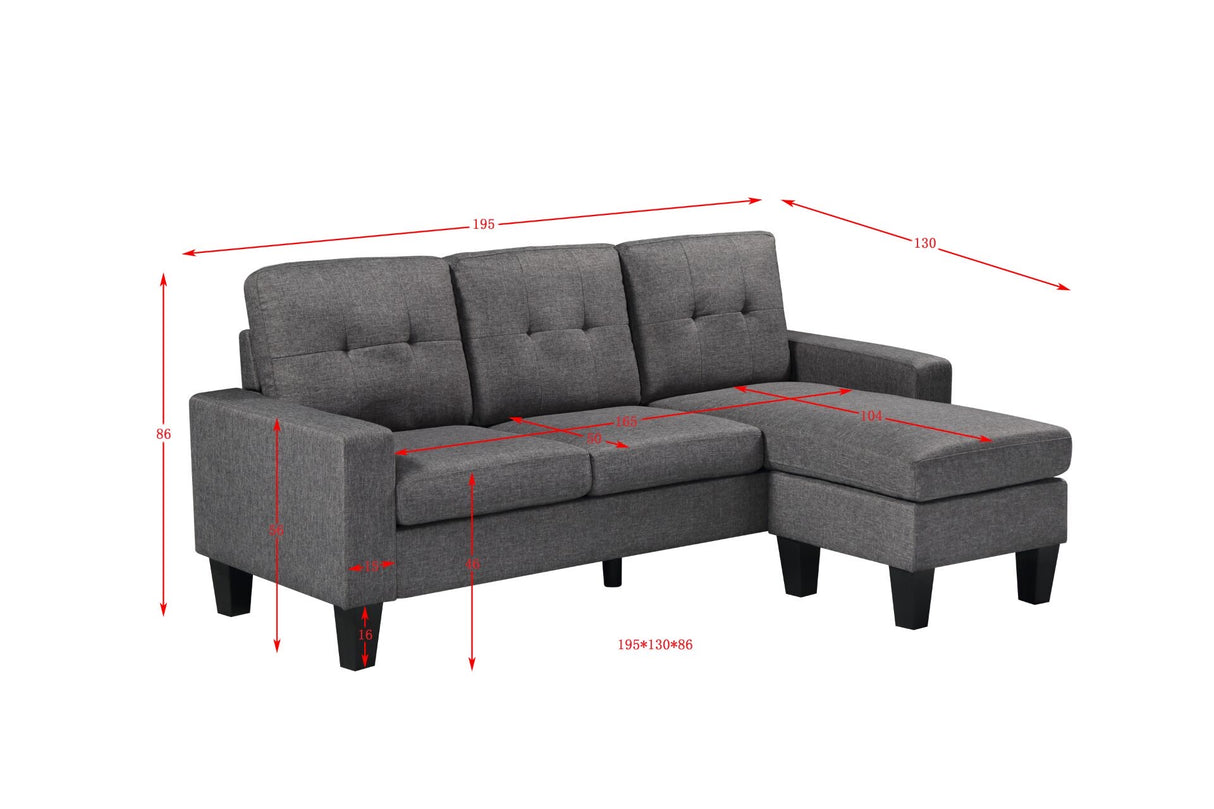 Koa Sectional L Shape Sofa Dark Grey with buttons