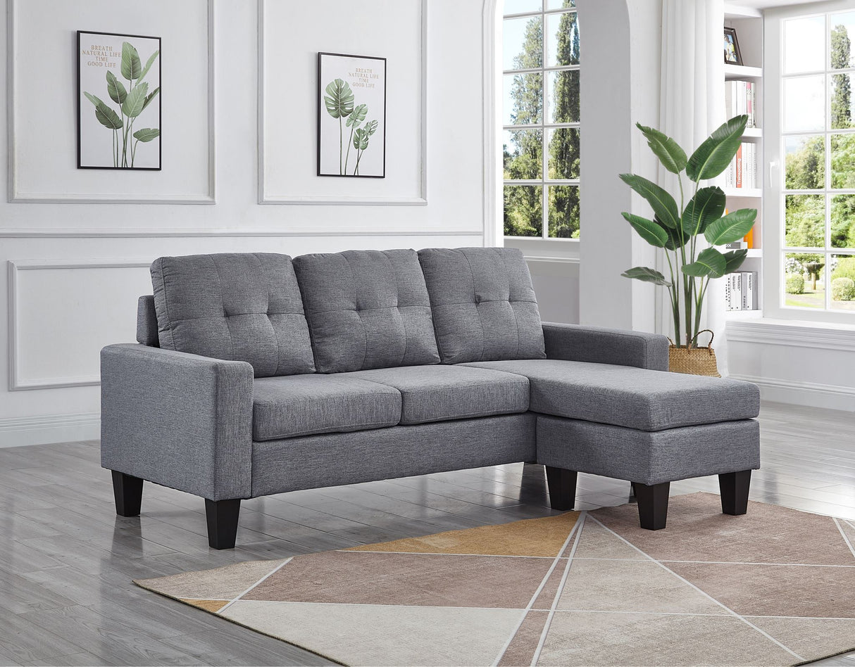 Koa Sectional L Shape Sofa Light Grey with buttons