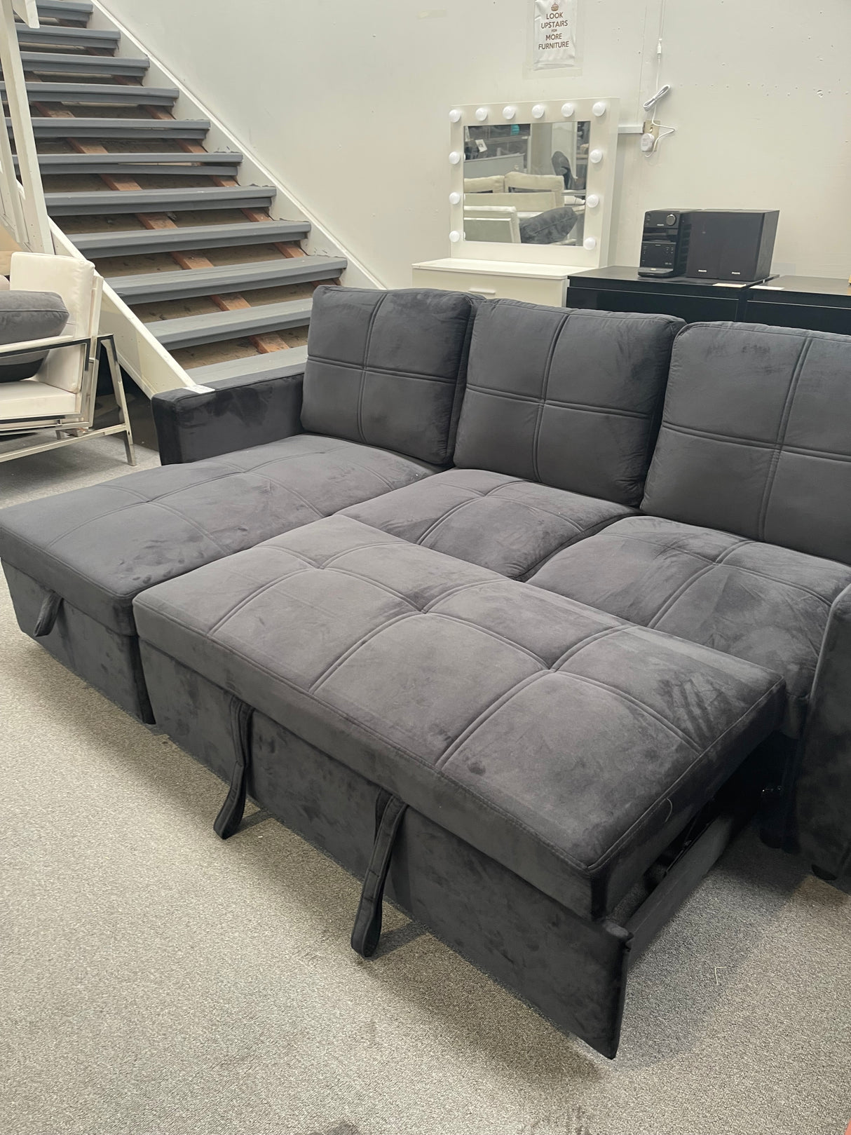DISPLAY - Haven Reversible Pullout Sofa bed Black Velvet, Factory Second – Minor Cosmetic Imperfection