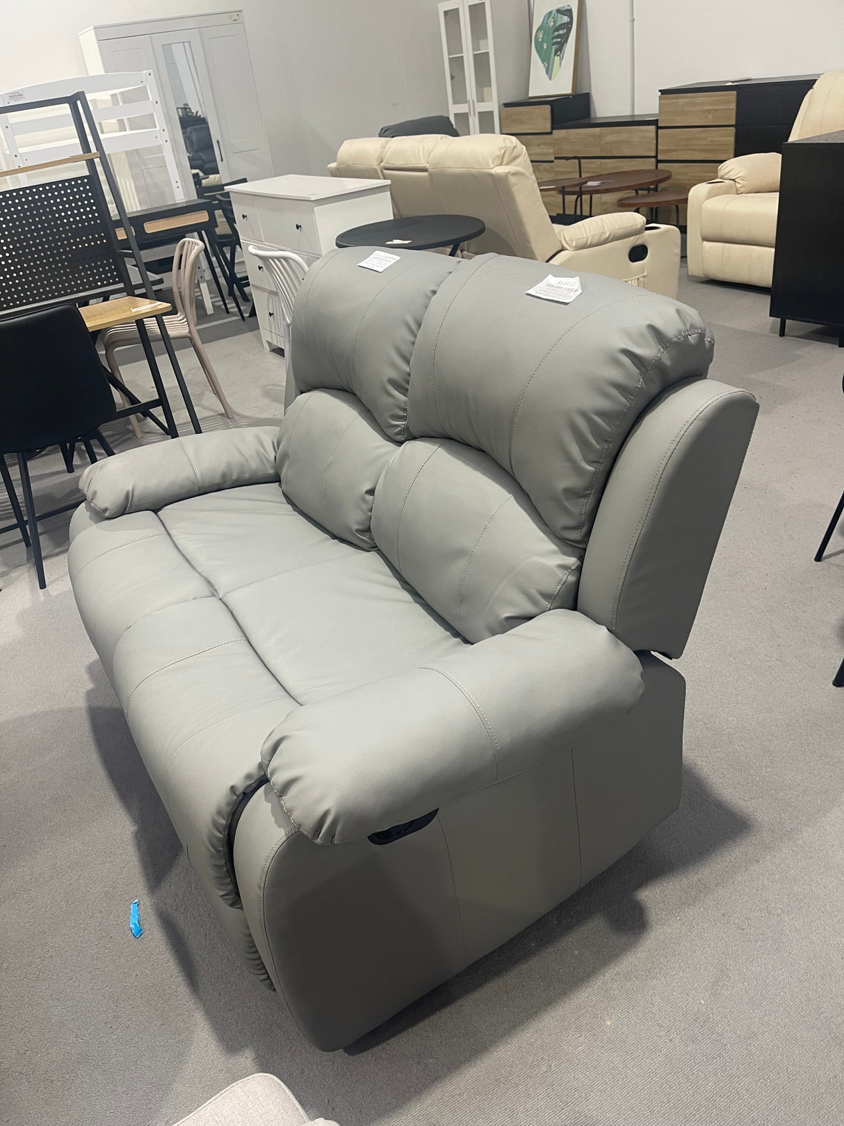 DISPLAY - SX Deluxe PU Leather 2 Seater Light Grey Recliner