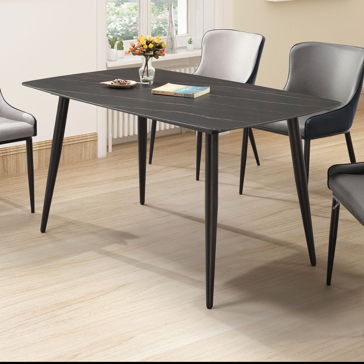 Wakefield Black Sintered Stone Top Dining Table with Metal Legs