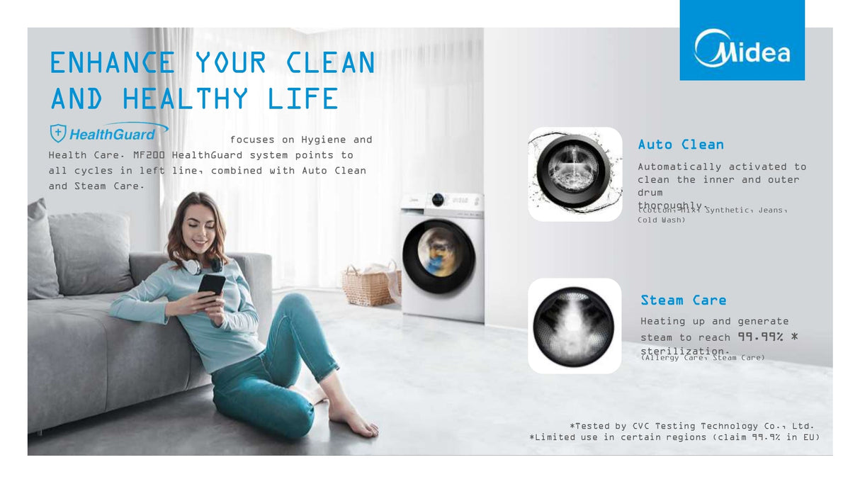 Midea 9KG Steam Wash Front Load Washing Machine with Wi-Fi - Titanium Colour
