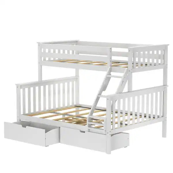 Torino White Single on Double Kids Bunk Bed Frame With Storage Drawers