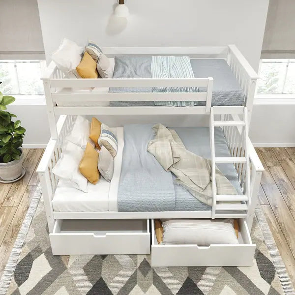 Torino White Single on Double Kids Bunk Bed Frame With Storage Drawers
